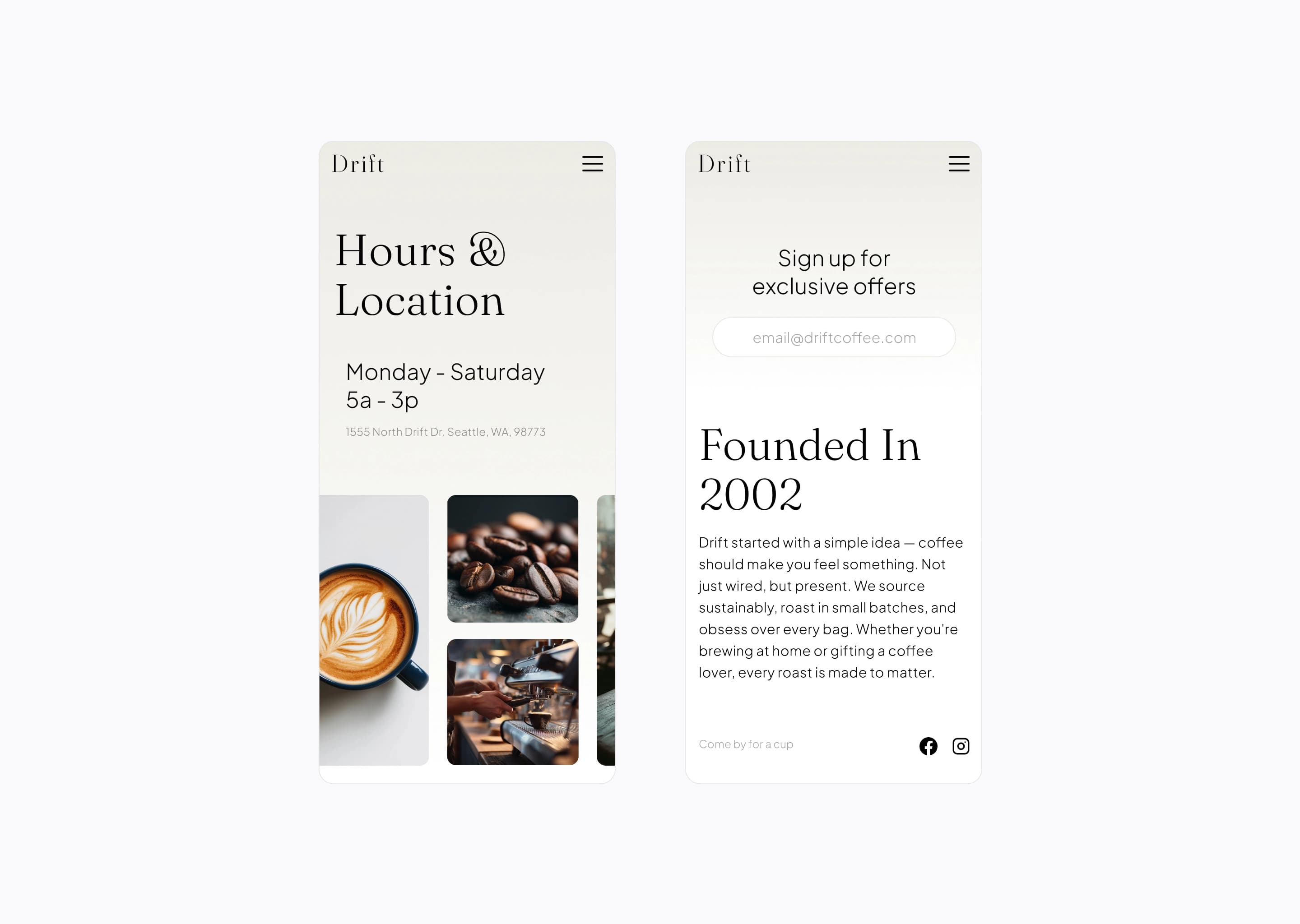 Coffee company website mockup