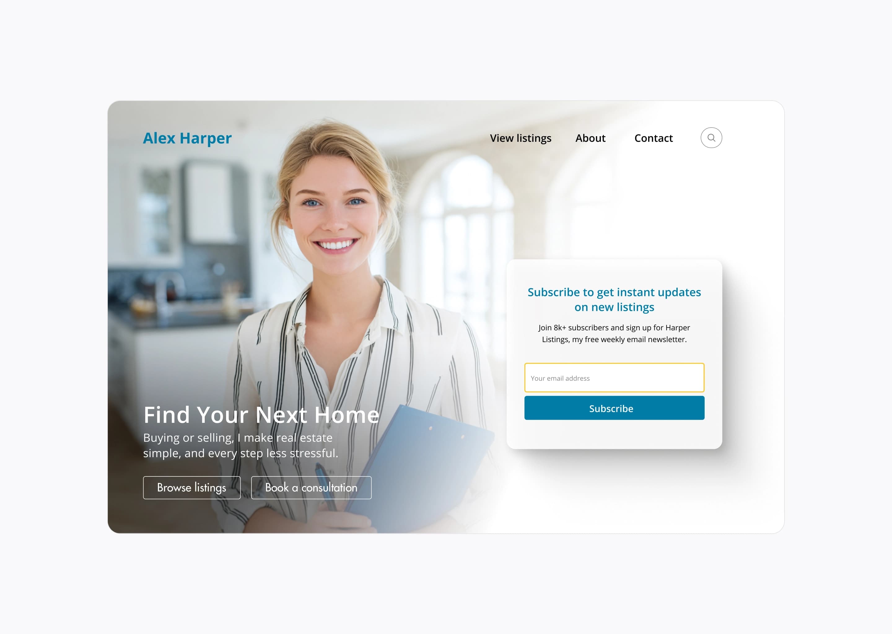 Real estate website mockup